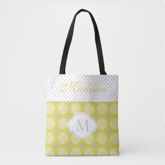 Chartreuse Gray Dots Trendy Initial Monogram Tasche (Vorderseite)