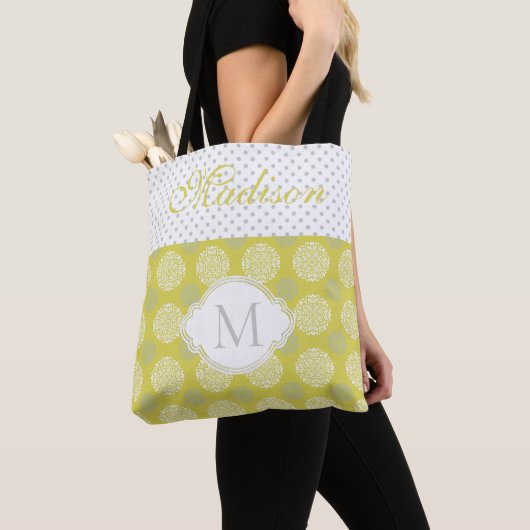 Chartreuse Gray Dots Trendy Initial Monogram Tasche (Von Nahem)