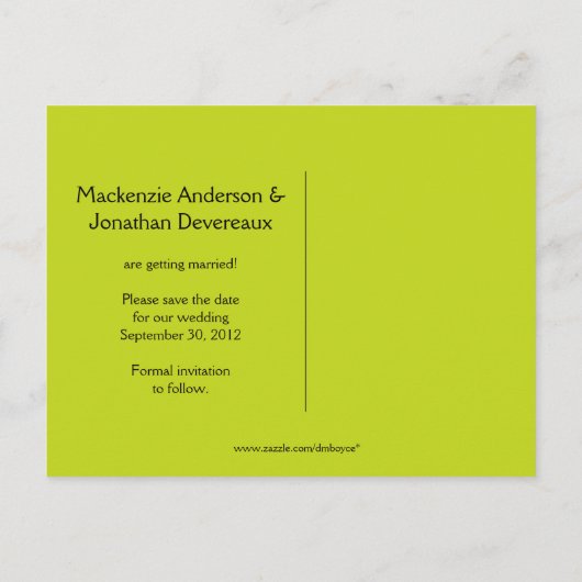 Chartreuse Gray Floral Wirbel Save the Date Ankündigungspostkarte (Rückseite)