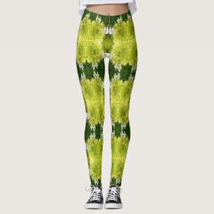 Chartreuse Green Abstrakt Hydrangea Blooms Muster Leggings