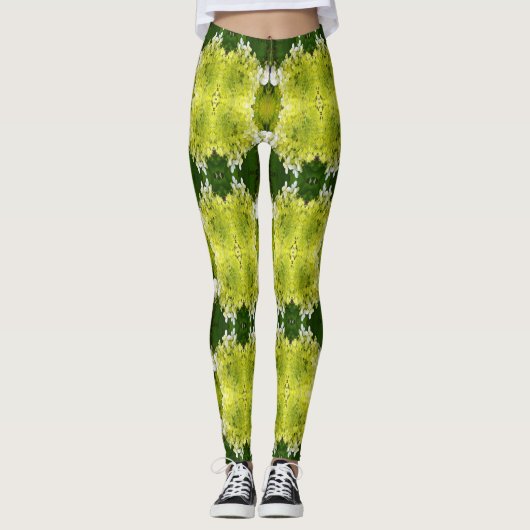 Chartreuse Green Abstrakt Hydrangea Blooms Muster Leggings (Vorderseite)