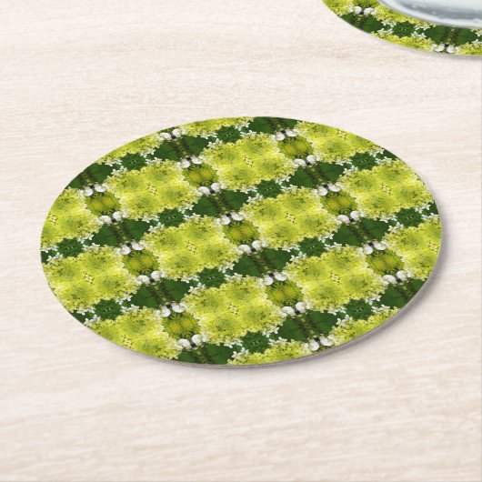 Chartreuse Green Abstrakt Hydrangea Blooms Muster Runder Pappuntersetzer (Angewinkelt)