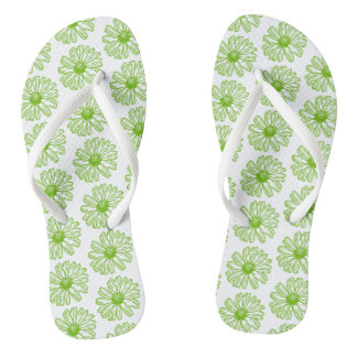 Chartreuse Green Daisy Print, Hippie Blume Print Badesandalen