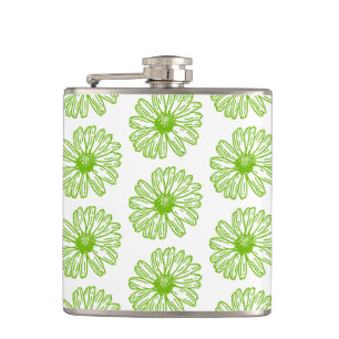 Chartreuse Green Daisy Print, Hippie Blume Print Flachmann