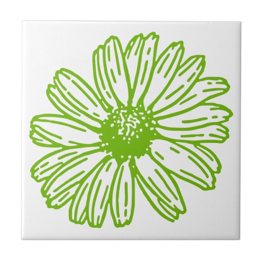 Chartreuse Green Daisy Print, Hippie Blume Print Fliese (Vorderseite)