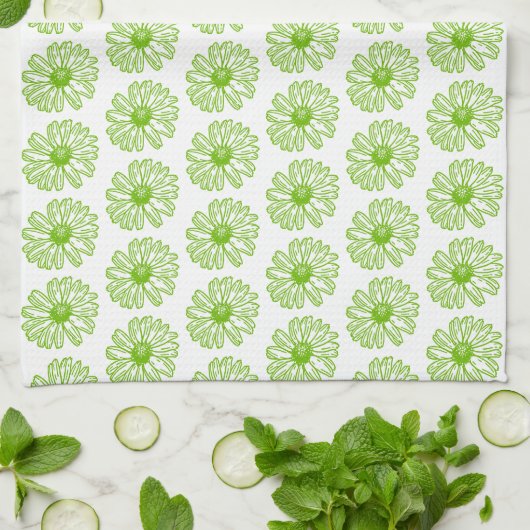 Chartreuse Green Daisy Print, Hippie Blume Print Geschirrtuch (Gefaltet)