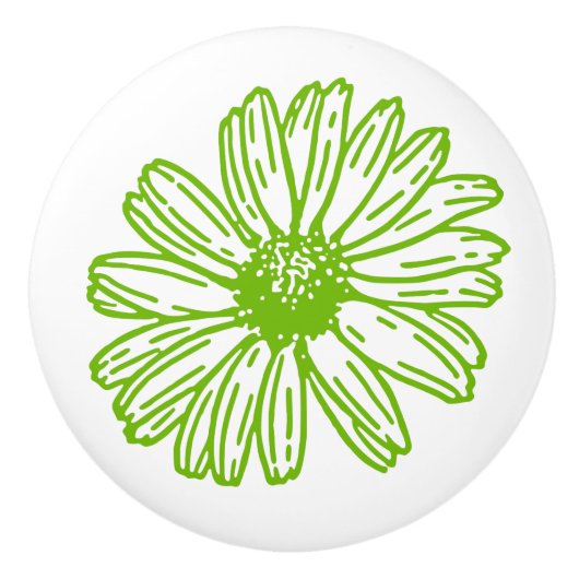 Chartreuse Green Daisy Print, Hippie Blume Print Keramikknauf (Vorderseite)