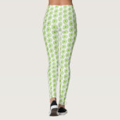 Chartreuse Green Daisy Print, Hippie Blume Print Leggings (Rückseite)