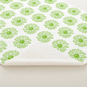 Chartreuse Green Daisy Print, Hippie Blume Print Sherpadecke