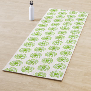 Chartreuse Green Daisy Print, Hippie Blume Print Yogamatte