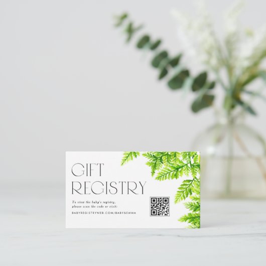 Chartreuse Green Fern Baby Dusche QR Code Registri Begleitkarte (Stehend Vorderseite)