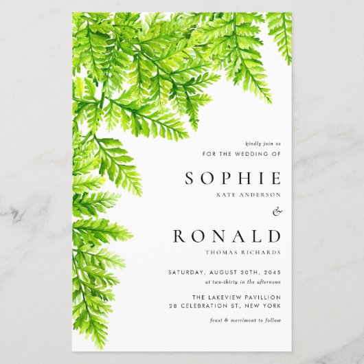 Chartreuse Green Fern Blätter Einladung Hochzeit (Vorderseite)