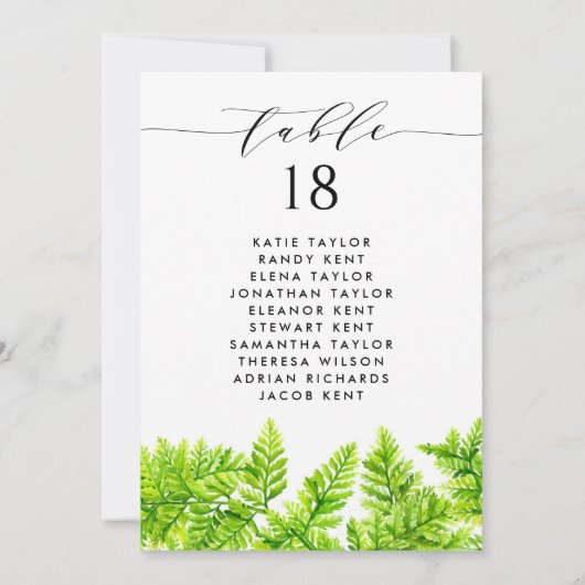 Chartreuse Green Fern Blätter Hochzeitsplan Einladung (Rückseite)