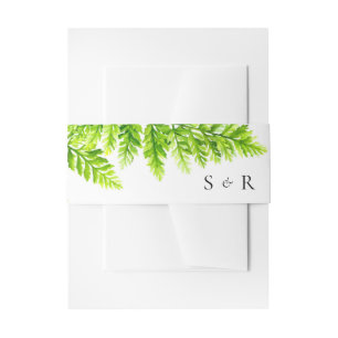 Chartreuse Green Fern Blätter Wedding Monogram Einladungsbanderole