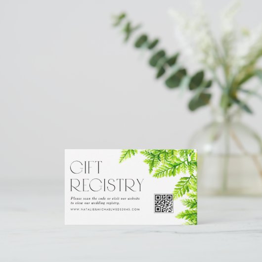 Chartreuse Green Ferns QR Code Wedding Registry Begleitkarte (Stehend Vorderseite)