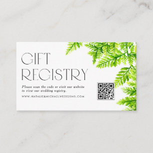 Chartreuse Green Ferns QR Code Wedding Registry Begleitkarte