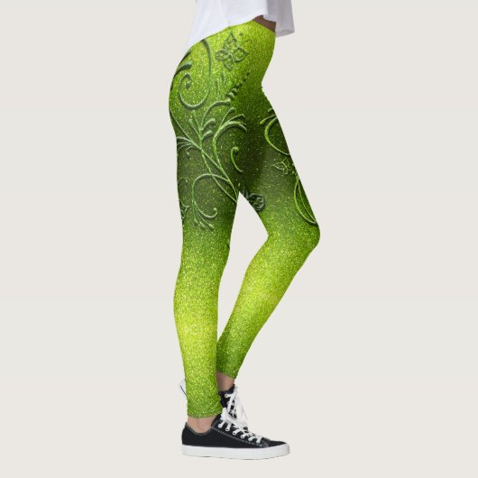 Chartreuse Green Glitzer Ombre Butterfly Glitzern Leggings (Rechts)