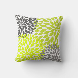 Chartreuse Green Gray Dahlia Mod Decke Sofa Kopfki Kissen