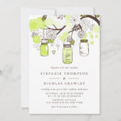 Chartreuse Green Hanging Mason Jars Wedding Einladung (Vorderseite)