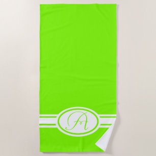 Chartreuse green monogramm strandtuch