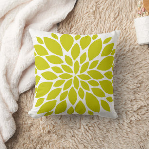 Chartreuse Green und White Floral Burst Kissen
