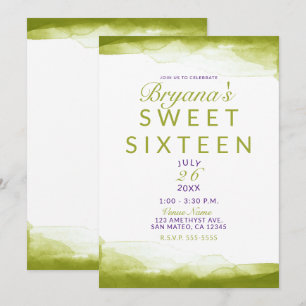 Chartreuse Grün Wasserfarbe Chic Süße 16 Feier Einladung