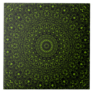 Chartreuse-grüner Mandala mit kühner Symmetrie Fliese