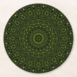 Chartreuse-grüner Mandala mit kühner Symmetrie Runder Pappuntersetzer