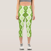 Chartreuse grünes Diamantmuster Capri Leggings (Vorderseite)