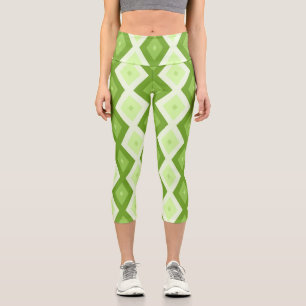 Chartreuse grünes Diamantmuster Capri Leggings
