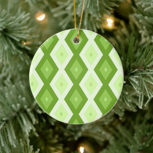 Chartreuse grünes Diamantmuster Keramik Ornament (Baum)