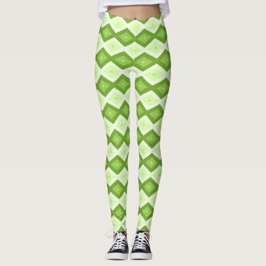 Chartreuse grünes Diamantmuster Leggings (Vorderseite)
