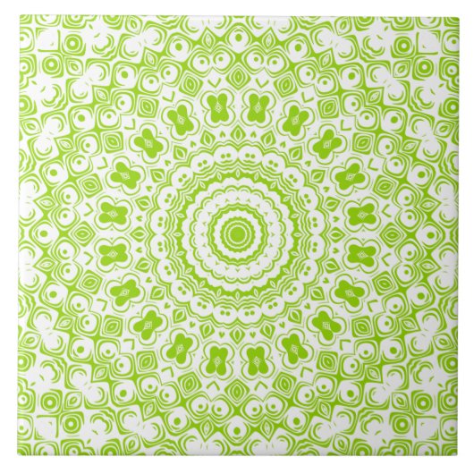 Chartreuse-grünes Mandala-Muster Fliese (Vorderseite)
