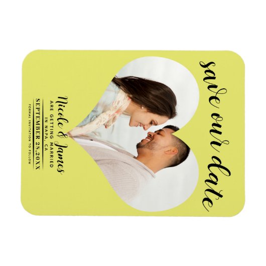 Chartreuse Heart Foto Wedding Save the Date Magnet (Horizontal)