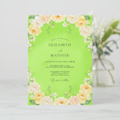 Chartreuse Hochzeit mit Blüten Einladung (Stehend Vorderseite)