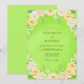 Chartreuse Hochzeit mit Blüten Einladung (Vorne/Hinten)