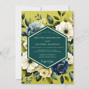 Chartreuse Indigo Bloom Hochzeit Einladung
