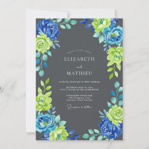 Chartreuse Kobalt-Blüten-Hochzeit Einladung