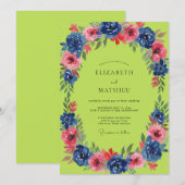 Chartreuse Kobalt-Kranz-Hochzeit Einladung (Vorne/Hinten)