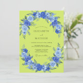 Chartreuse Kobaltrosen-Hochzeit Einladung (Stehend Vorderseite)