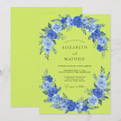Chartreuse Kobaltrosen-Hochzeit Einladung (Vorne/Hinten)
