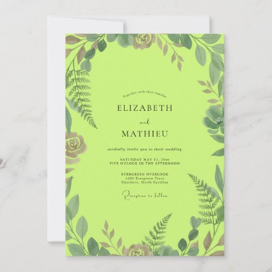 Chartreuse Laub Eukalyptus Hochzeit Einladung (Vorderseite)