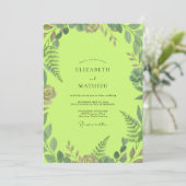 Chartreuse Laub Eukalyptus Hochzeit Einladung (Stehend Vorderseite)