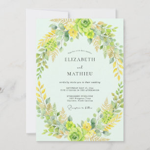 Chartreuse-Linden-Kranz-Hochzeit Einladung