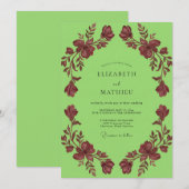 Chartreuse-Maroon-Kranz-Hochzeit Einladung (Vorne/Hinten)