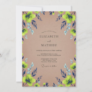 Chartreuse-Mauve-Wildflower-Hochzeit Einladung