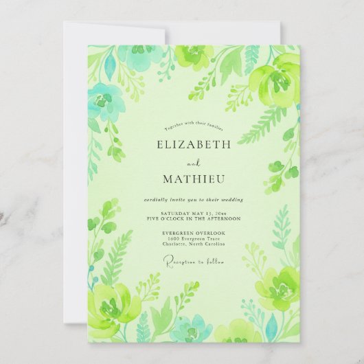Chartreuse Minzblatt-Hochzeit Einladung (Vorderseite)