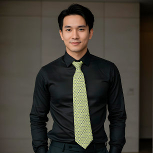 Chartreuse Navy White Tiny Blume Krawatte