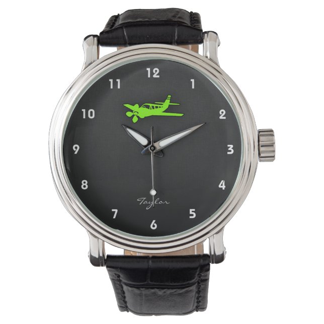Chartreuse, Neon Green Flugzeug Armbanduhr (Vorderseite)