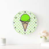 Chartreuse, Neon Green Ice Cream Cone Große Wanduhr (Zuhause)